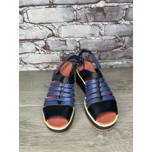 Camper Tropic Black Blue Leather Ankle Strap Wedge Sandals Women’s Sz 36EU/6M US - Picture 16 of 16